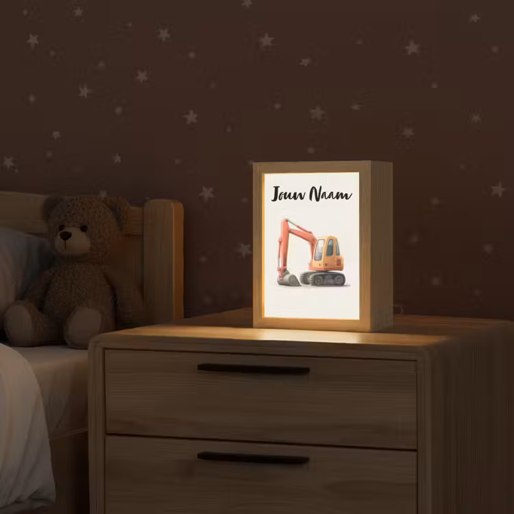 Nachtlampje met naam - Graafmachine - Getekend - Oranje — 2