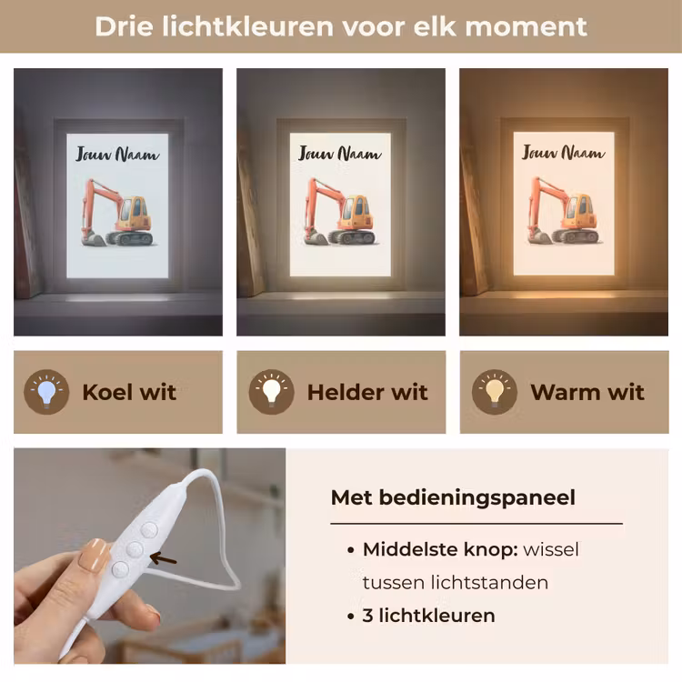 Nachtlampje met naam - Graafmachine - Getekend - Oranje — 7