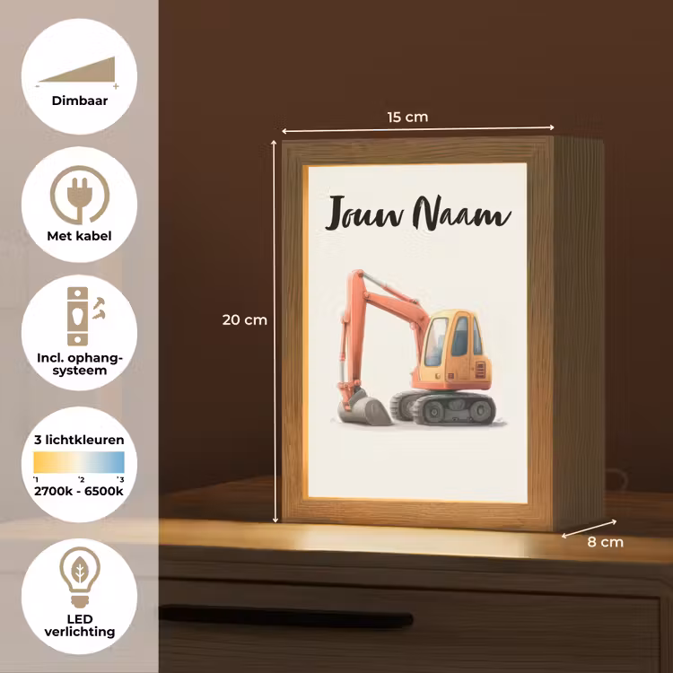 Nachtlampje met naam - Graafmachine - Getekend - Oranje — 8