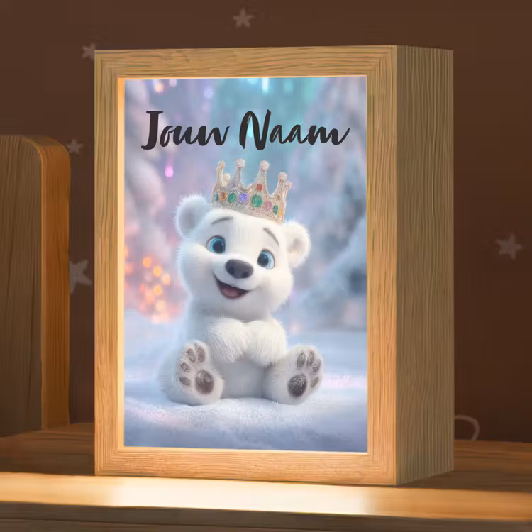 Nachtlampje met naam - Ijsbeer - Kroon - Winter — 1