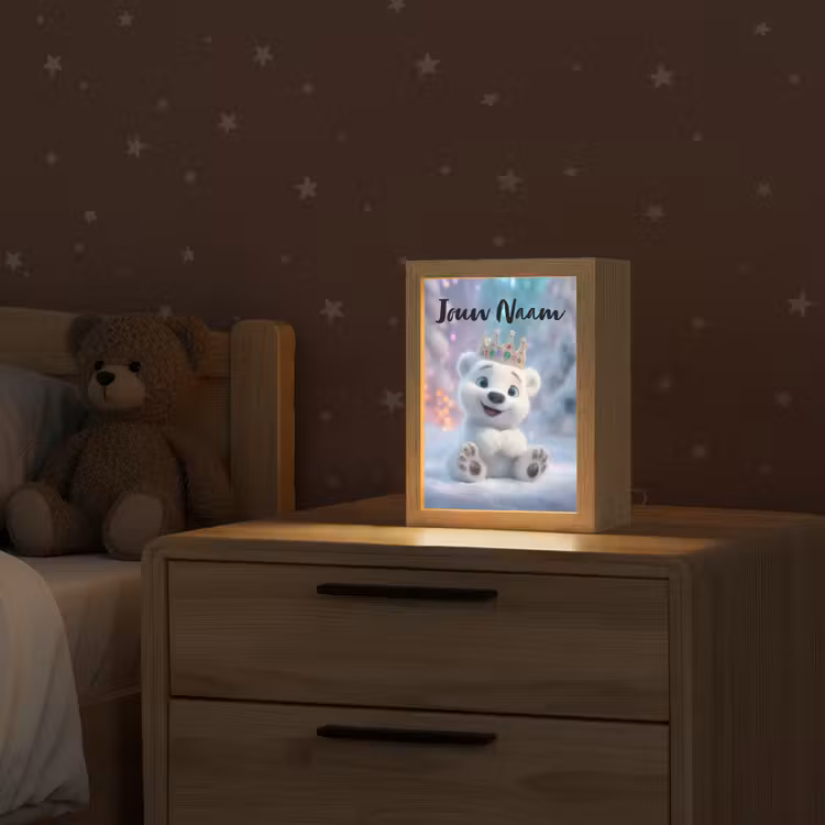 Nachtlampje met naam - Ijsbeer - Kroon - Winter — 2