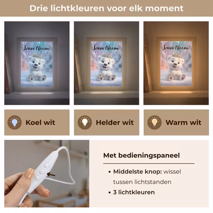 Nachtlampje met naam - Ijsbeer - Kroon - Winter — 7