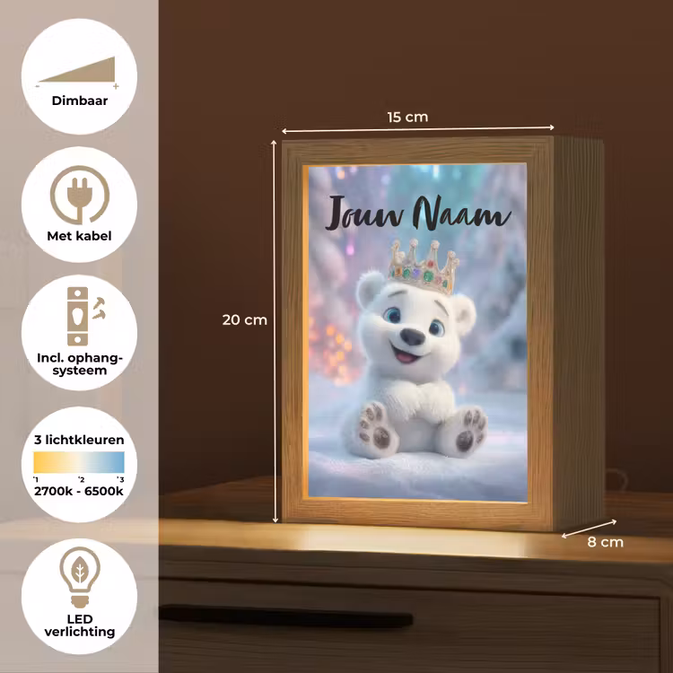 Nachtlampje met naam - Ijsbeer - Kroon - Winter — 8