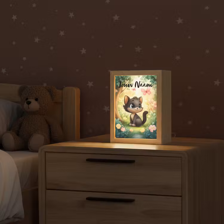 Nachtlampje met naam - Kat - Vlinder - Bloemen — 2