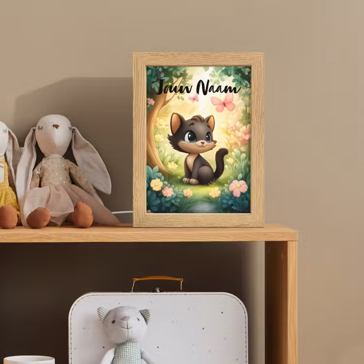 Nachtlampje met naam - Kat - Vlinder - Bloemen — 3