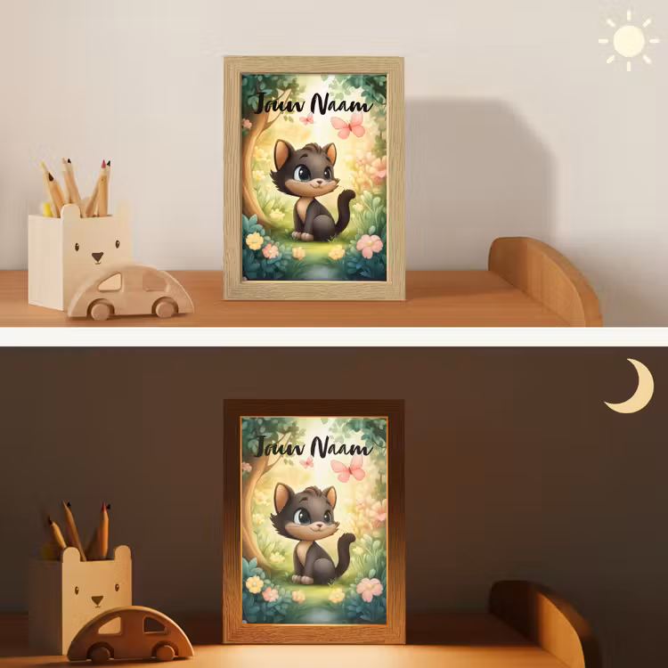 Nachtlampje met naam - Kat - Vlinder - Bloemen — 5
