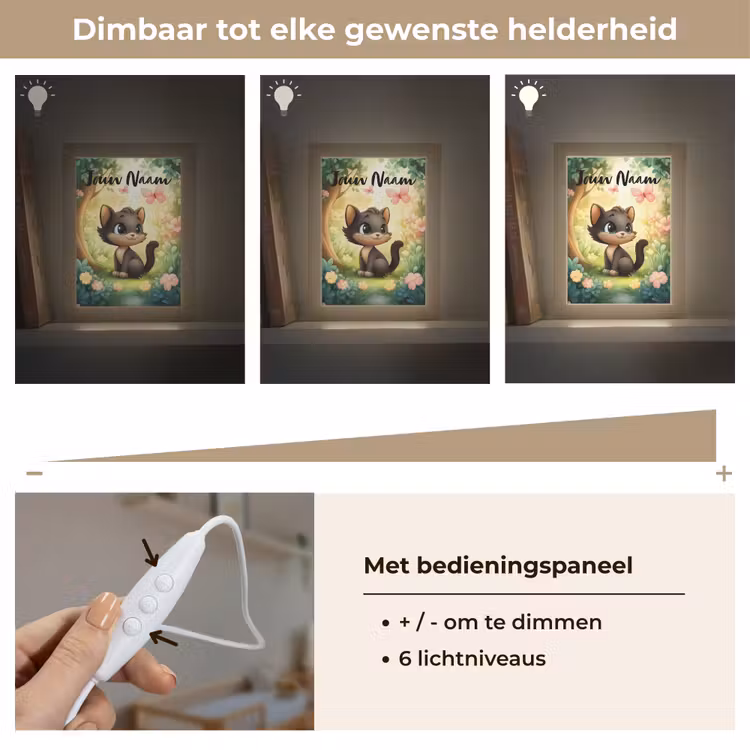 Nachtlampje met naam - Kat - Vlinder - Bloemen — 6