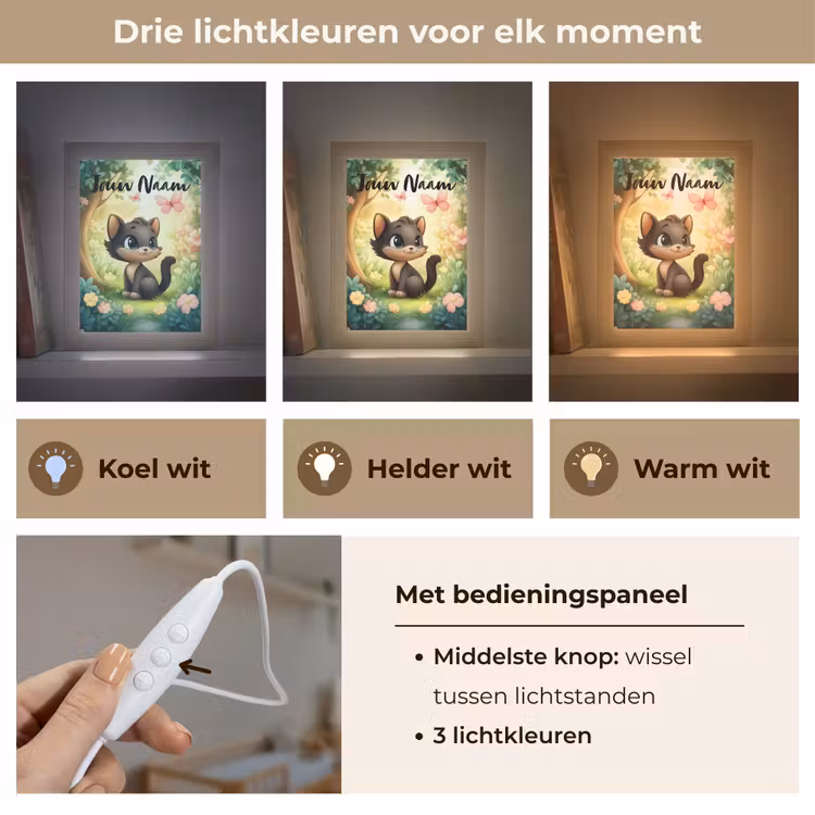 Nachtlampje met naam - Kat - Vlinder - Bloemen — 7