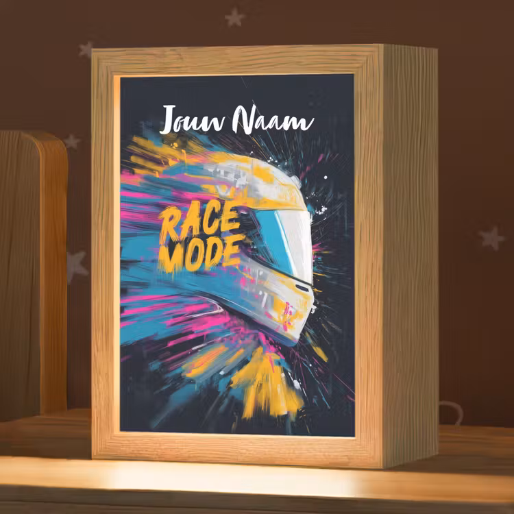 Nachtlampje met naam - Racehelm - Abstract - Verf - Kleurrijk — 1