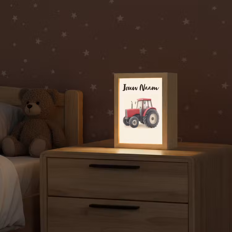 Nachtlampje met naam - Tractor - Getekend - Rood — 2