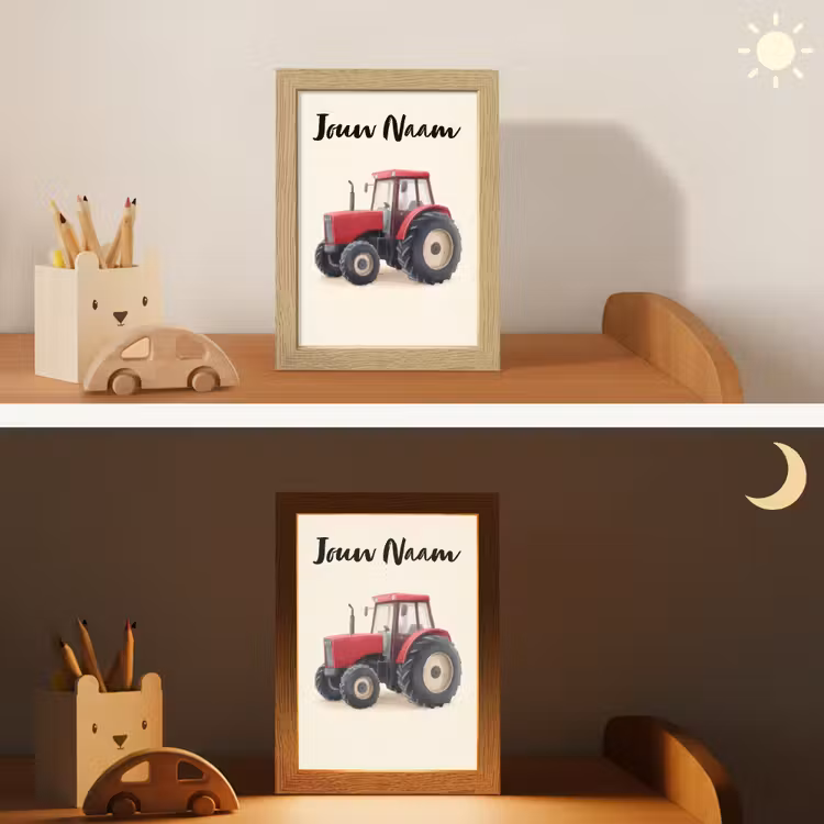 Nachtlampje met naam - Tractor - Getekend - Rood — 5
