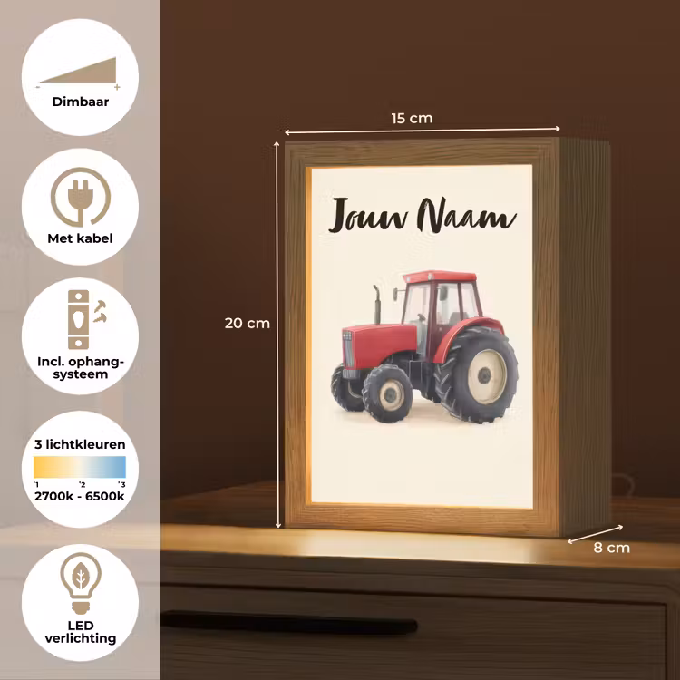 Nachtlampje met naam - Tractor - Getekend - Rood — 8
