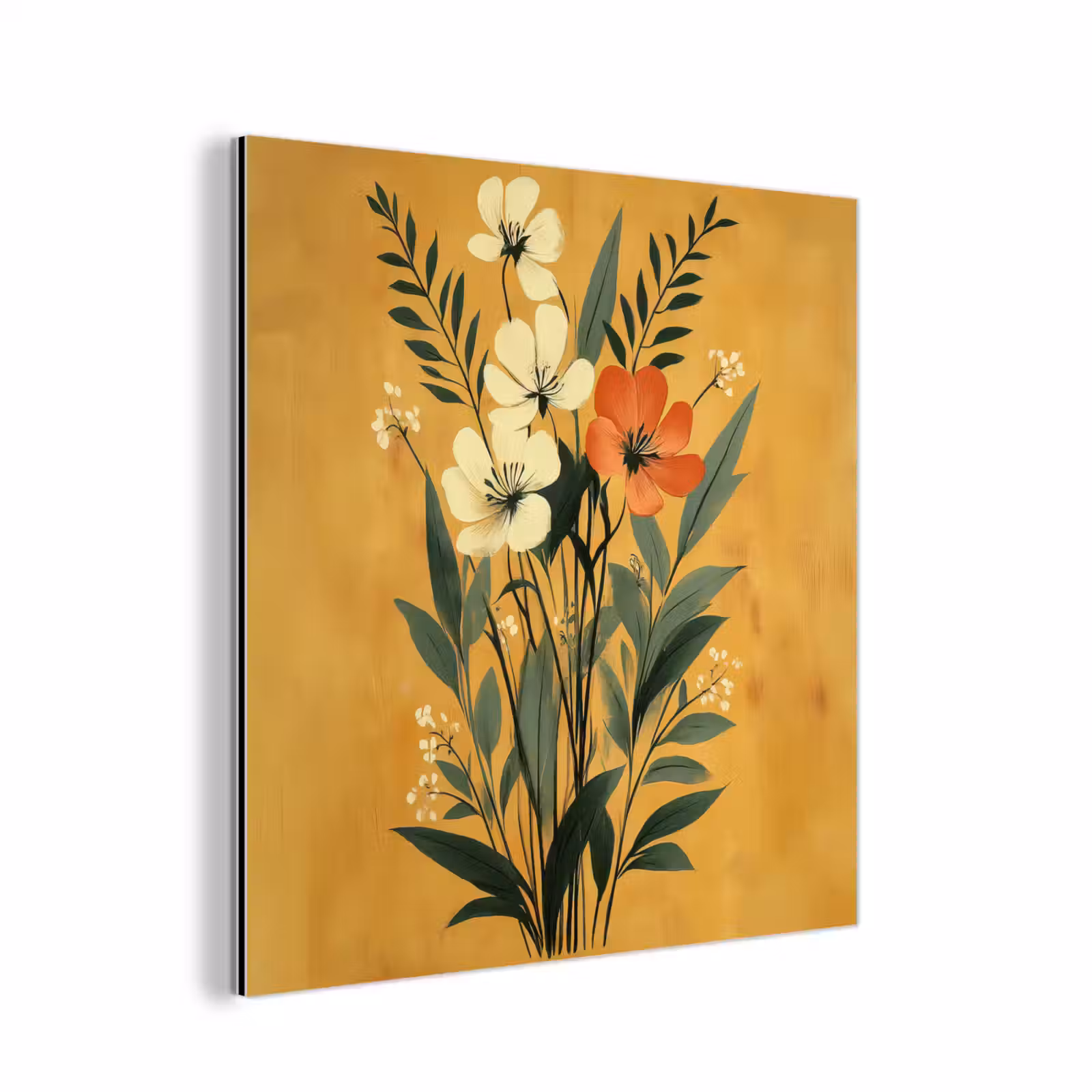 Aluminium schilderij - Bladeren - Boeket - Bloemen - Geel — 1