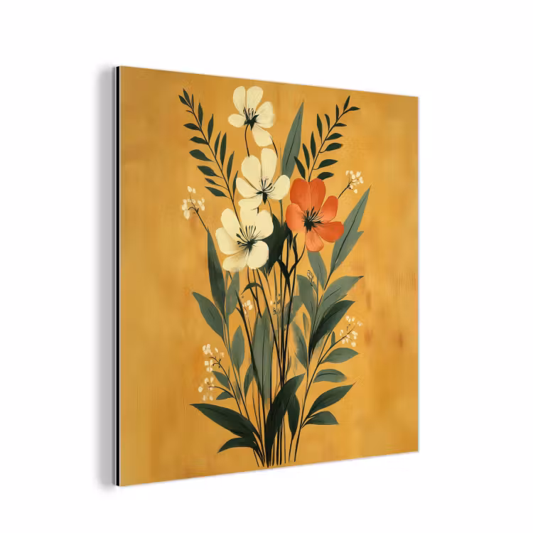 Aluminium schilderij - Bladeren - Boeket - Bloemen - Geel — 1
