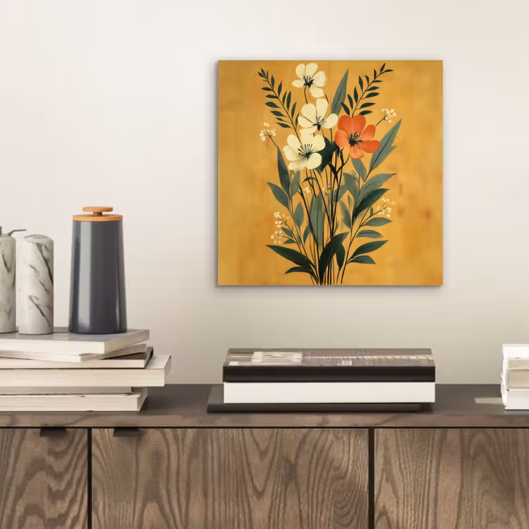 Aluminium schilderij - Bladeren - Boeket - Bloemen - Geel — 2