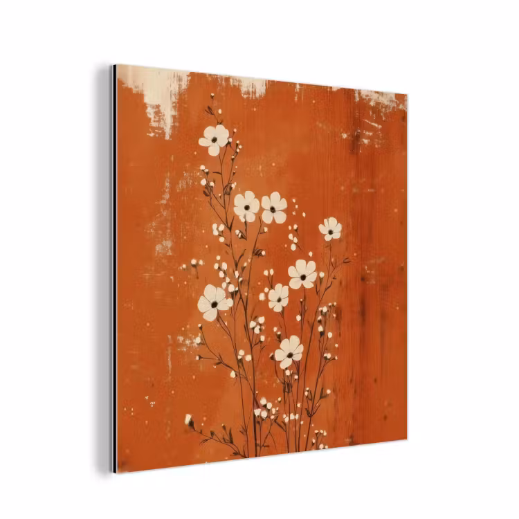 Aluminium schilderij - Bloemen - Wit - Subtiel - Roestkleur — 1
