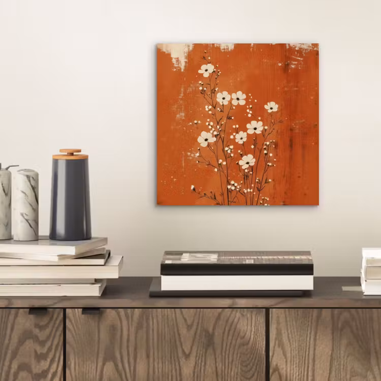 Aluminium schilderij - Bloemen - Wit - Subtiel - Roestkleur — 2