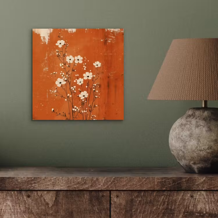 Aluminium schilderij - Bloemen - Wit - Subtiel - Roestkleur — 3