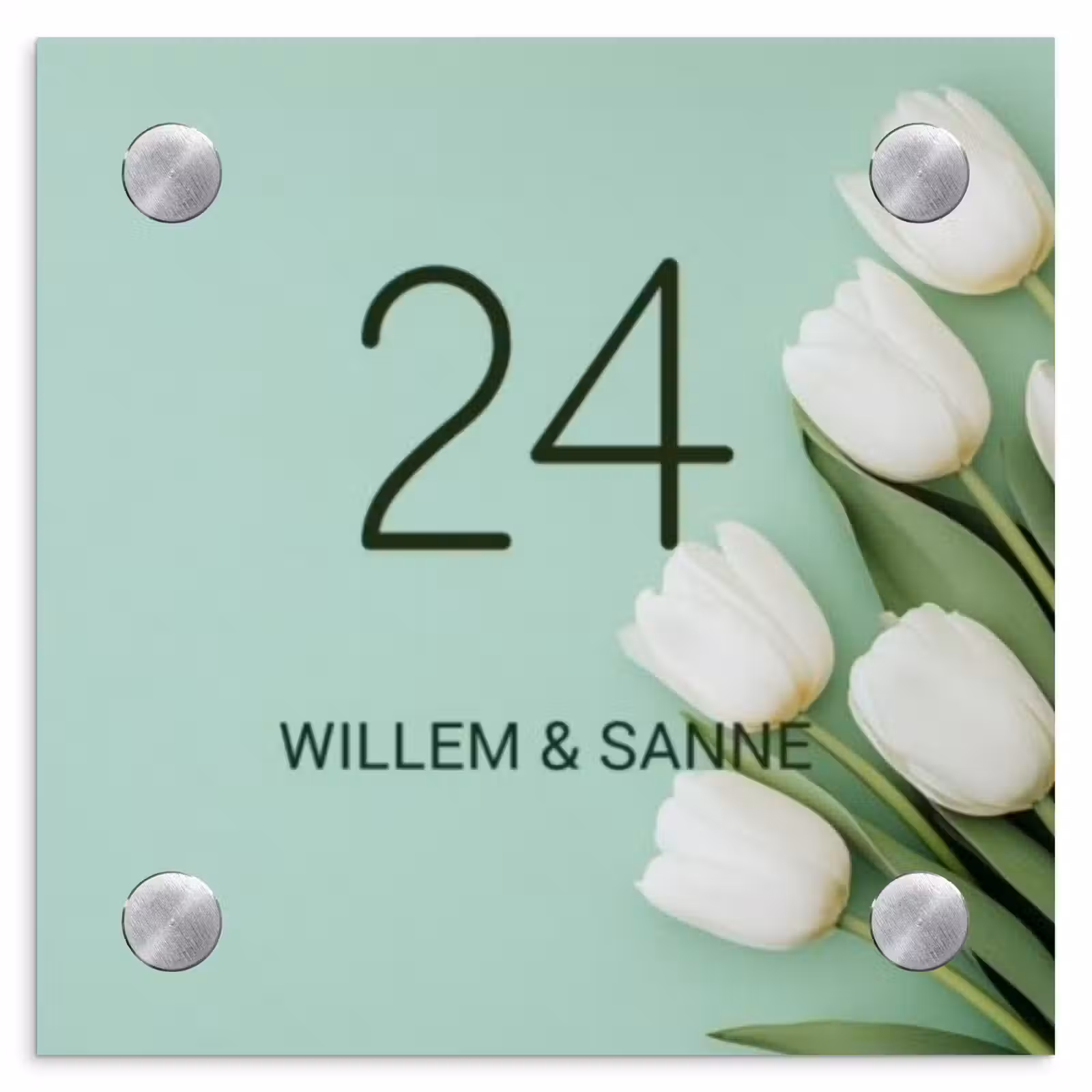 Naambordje voordeur - Vierkant - Witte tulpen - Klassiek — 1