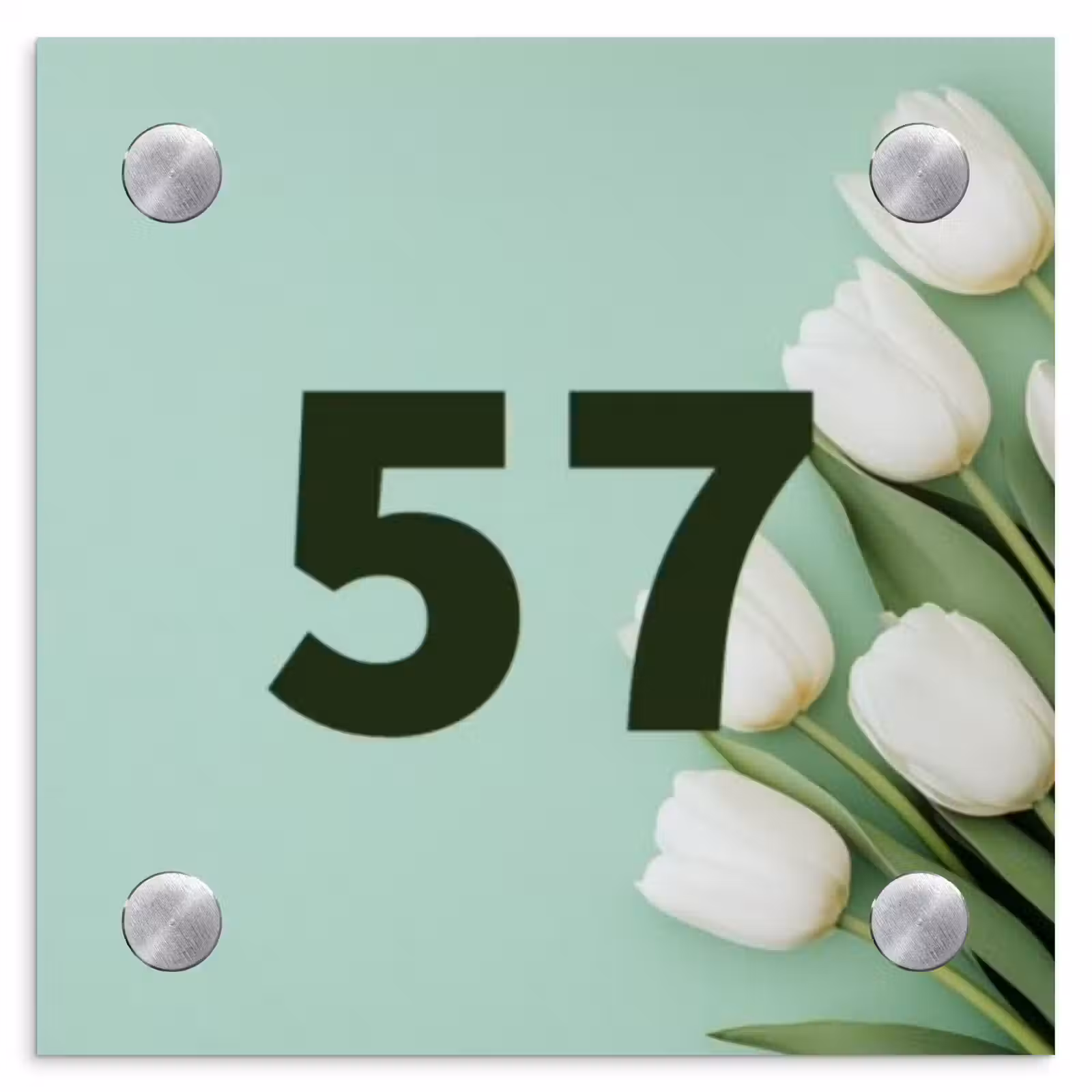 Naambordje voordeur - Vierkant - Witte tulpen - Traditioneel — 1
