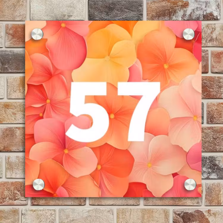 Naambordje voordeur - Vierkant - Oranje bloemenmix - Traditioneel — 4