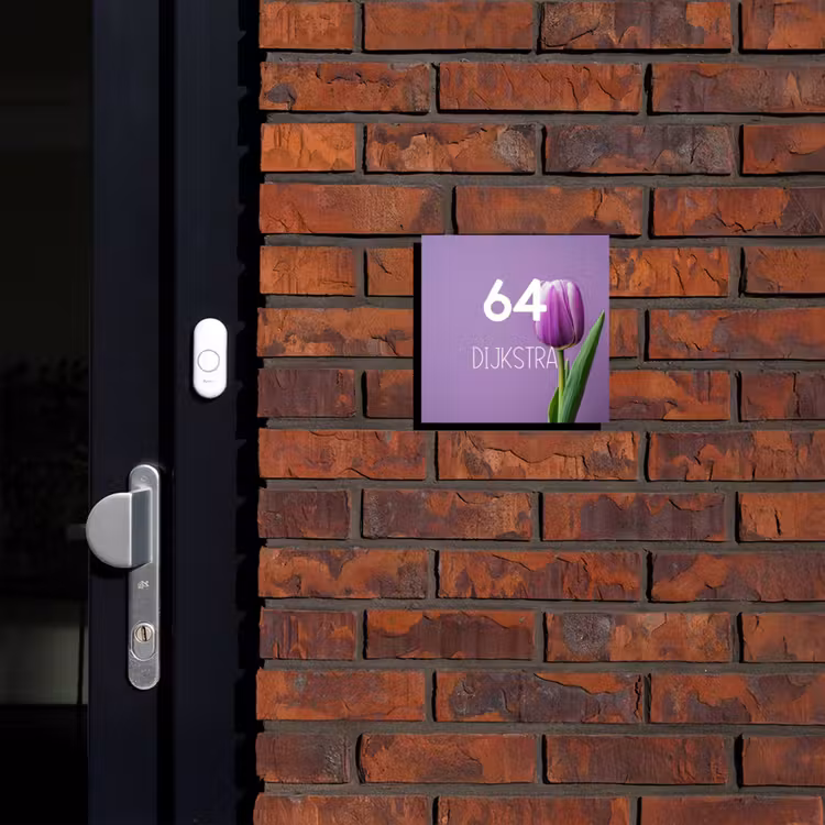 Naambordje voordeur - Vierkant - Paarse tulp - Modern — 2