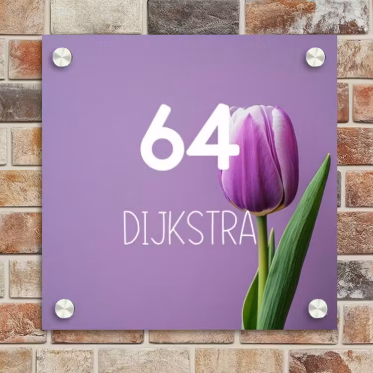 Naambordje voordeur - Vierkant - Paarse tulp - Modern — 4