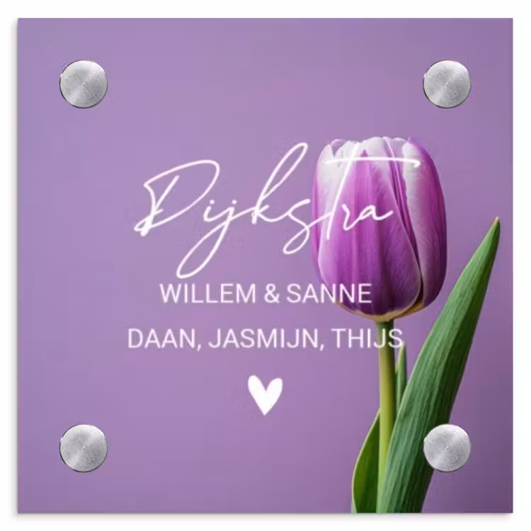 Naambordje voordeur - Vierkant - Paarse tulp - Sierlijk — 1
