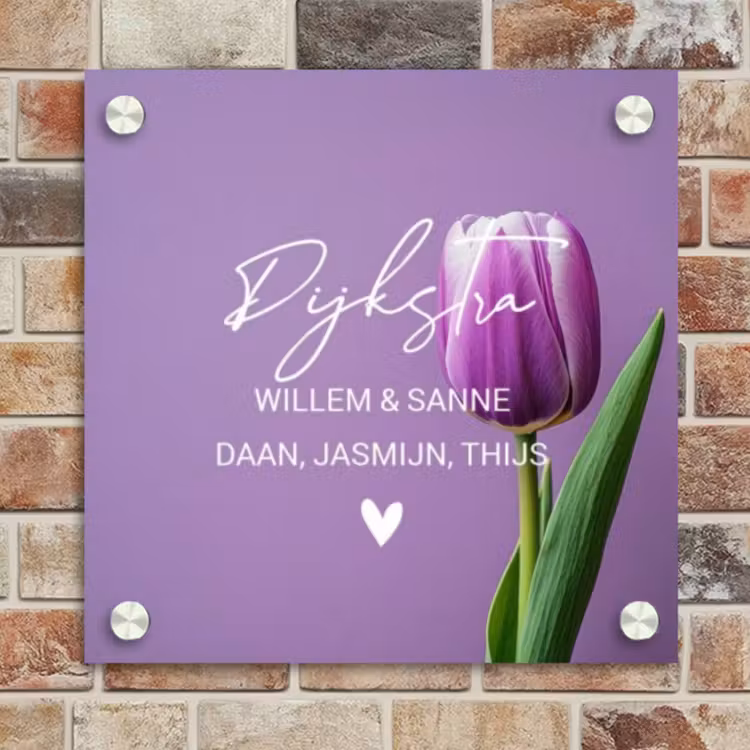 Naambordje voordeur - Vierkant - Paarse tulp - Sierlijk — 4
