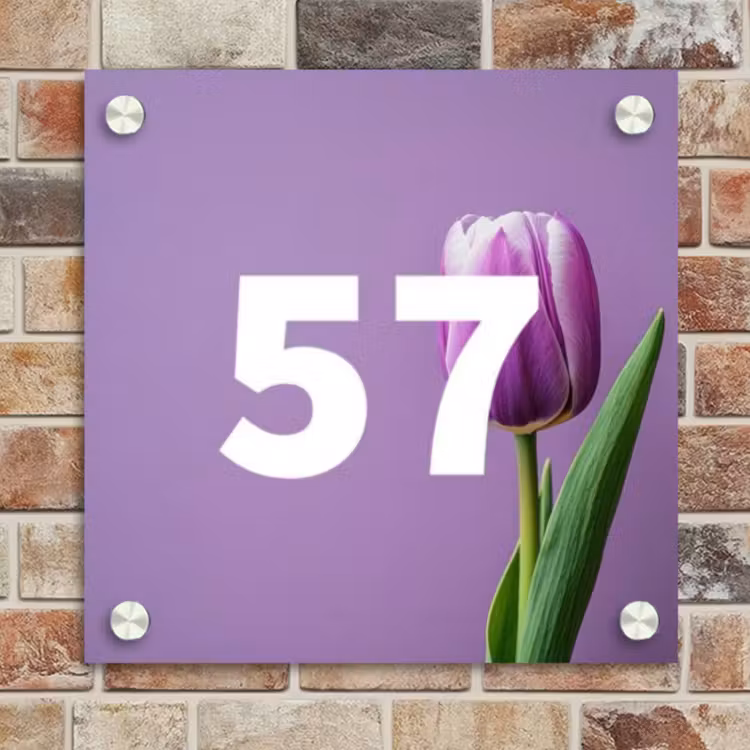 Naambordje voordeur - Vierkant - Paarse tulp - Traditioneel — 4