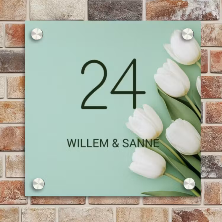 Naambordje voordeur - Vierkant - Witte tulpen - Klassiek — 4