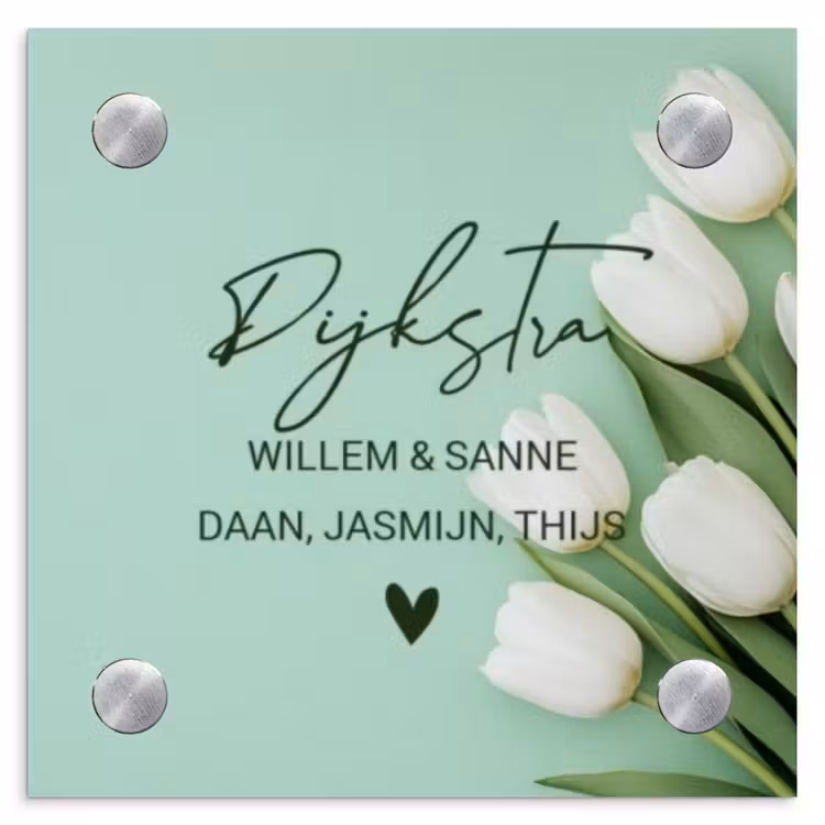 Naambordje voordeur - Vierkant - Witte tulpen - Sierlijk — 1