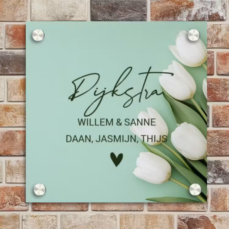 Naambordje voordeur - Vierkant - Witte tulpen - Sierlijk — 4