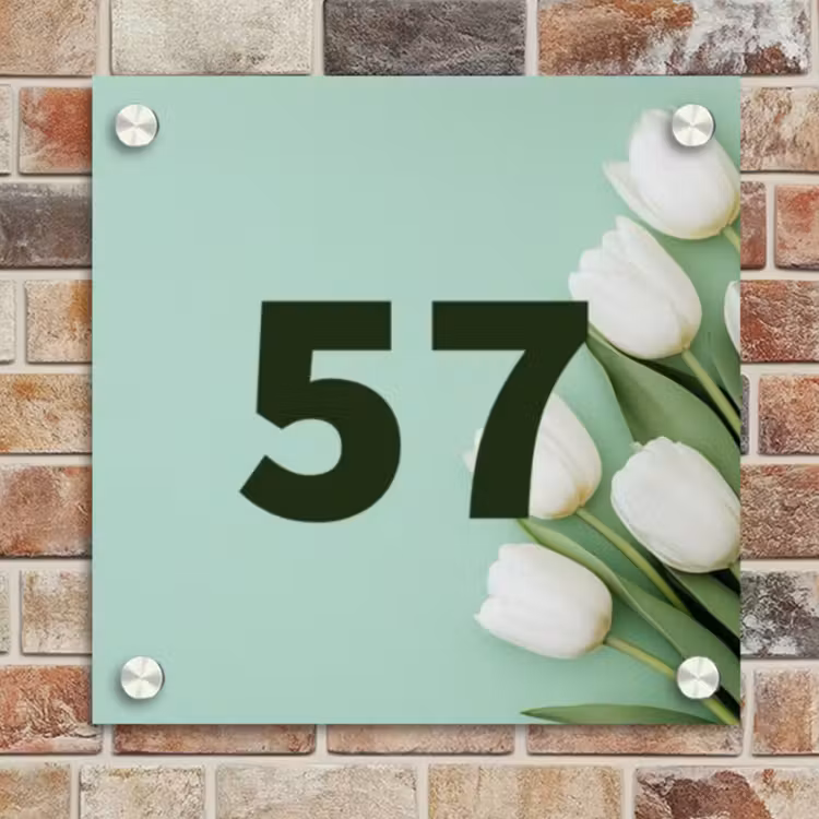 Naambordje voordeur - Vierkant - Witte tulpen - Traditioneel — 4