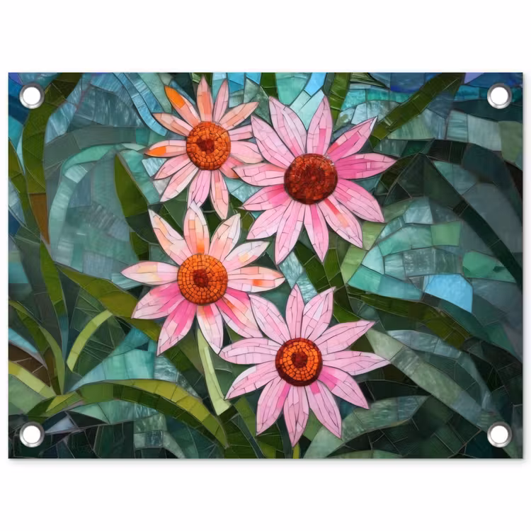 Tuinposter - Bloemen - Roze - Glasmozaïek — 1