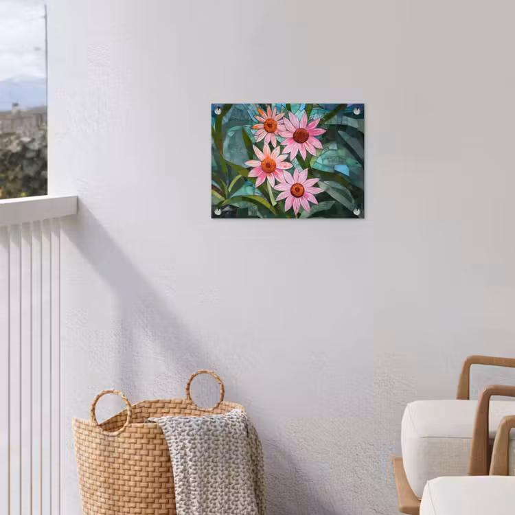 Tuinposter - Bloemen - Roze - Glasmozaïek — 3