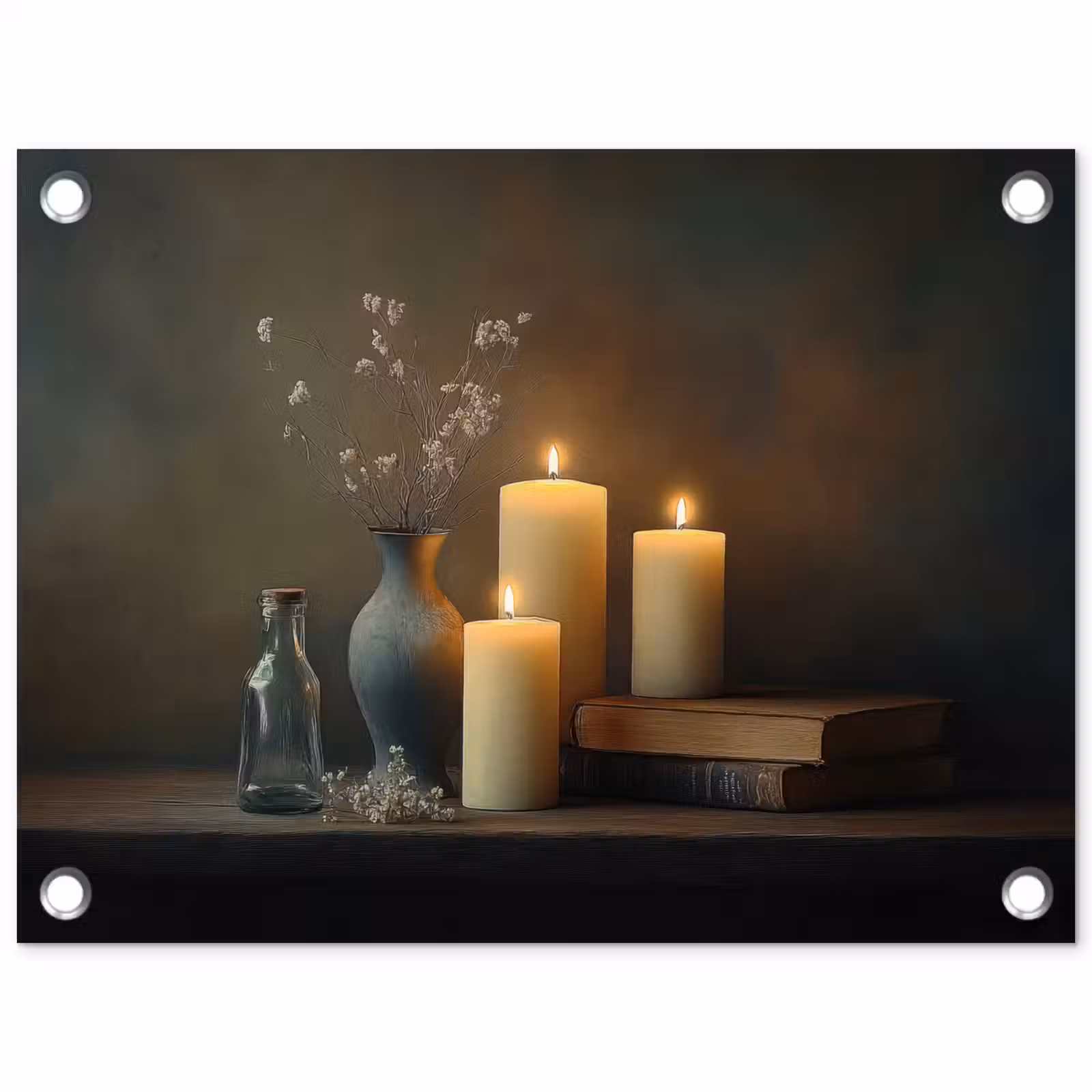 Tuinposter - Kaarsen - Stilleven - Rustiek - Boeken — 1