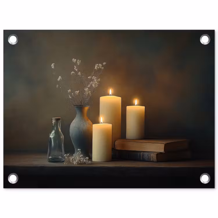 Tuinposter - Kaarsen - Stilleven - Rustiek - Boeken — 1