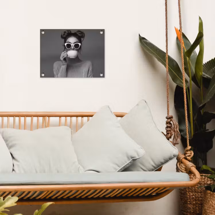 Tuinposter - Vrouw - Koffie - Zwart - Wit — 5