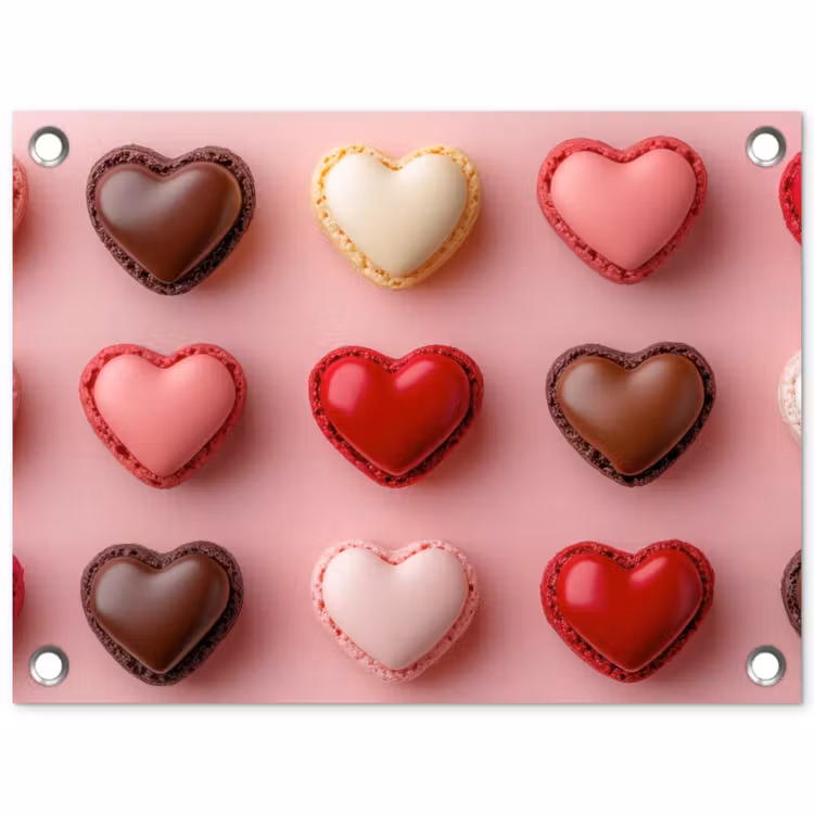 Tuinposter - Macarons - Hartjes - Kleurrijk - Roze — 1
