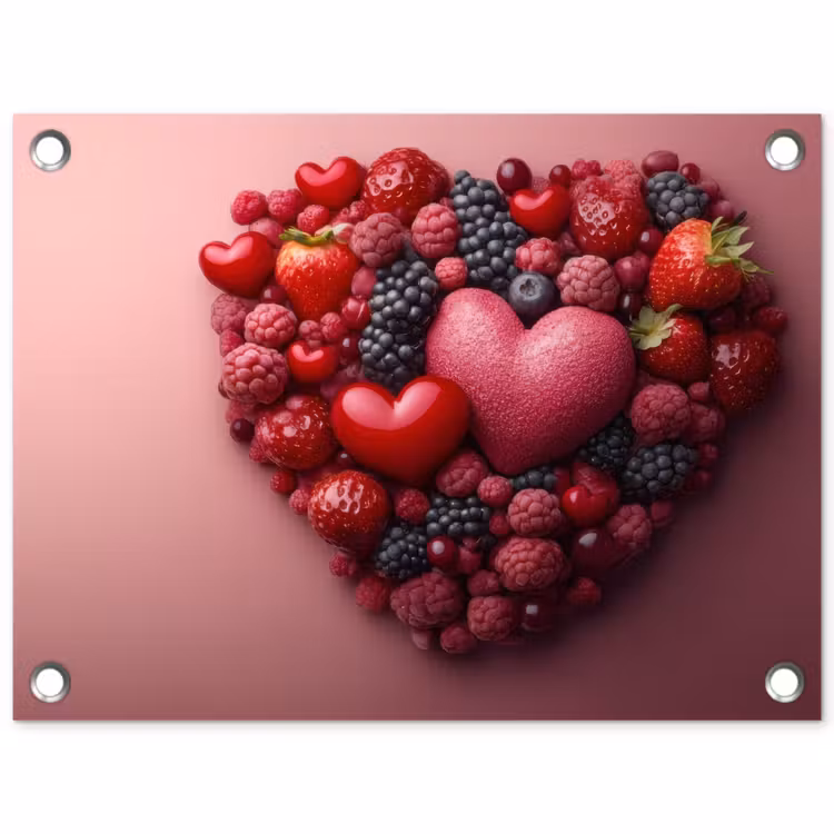 Tuinposter - Fruit - Hartjes - Aardbeien - Frambozen - Bosbessen — 1