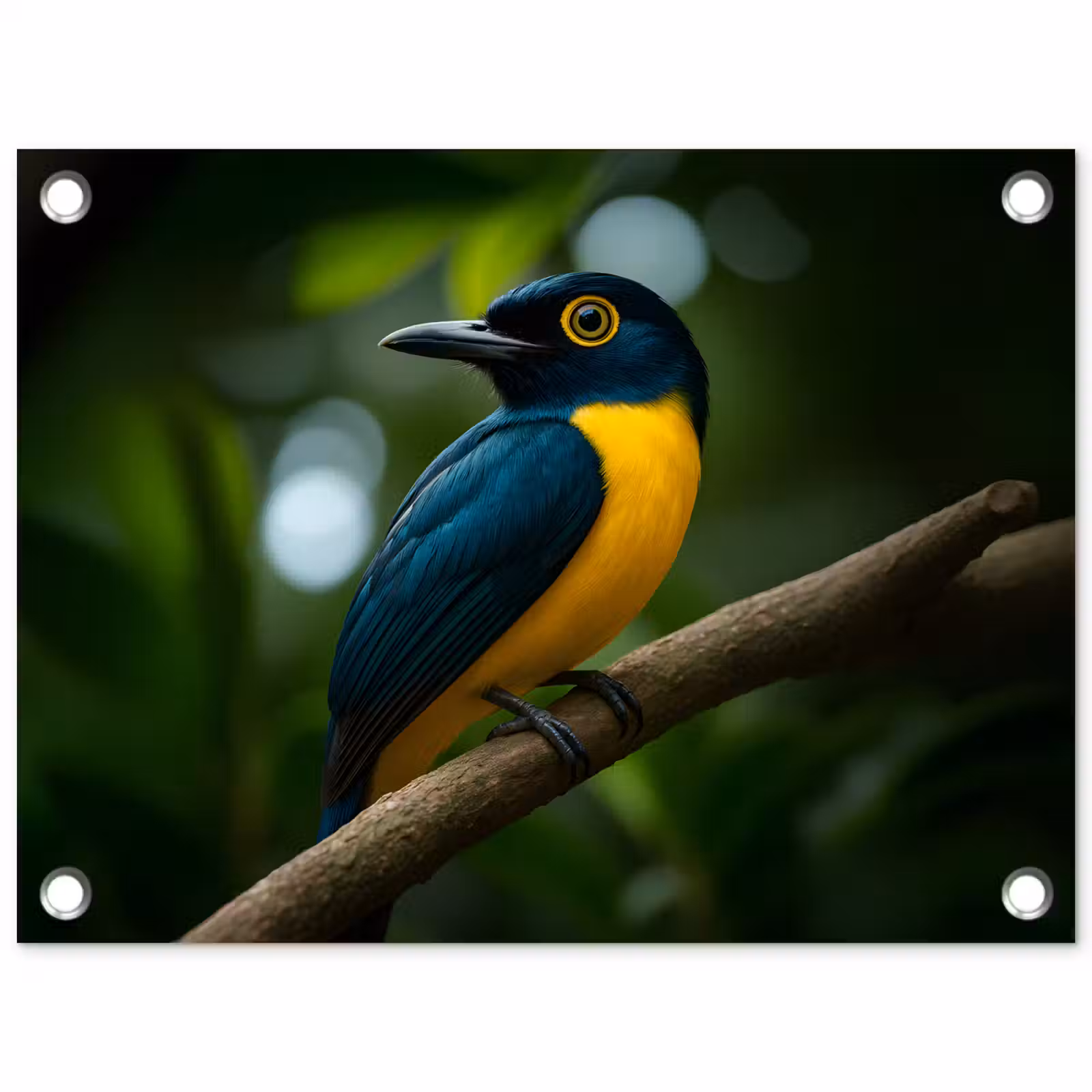 Tuinposter - Vogel - Tak - Geel - Bladeren — 1