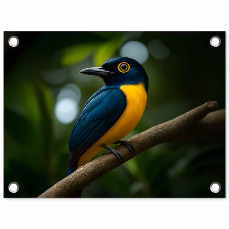 Tuinposter - Vogel - Tak - Geel - Bladeren — 1