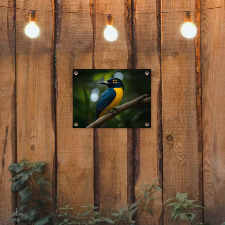 Tuinposter - Vogel - Tak - Geel - Bladeren — 2