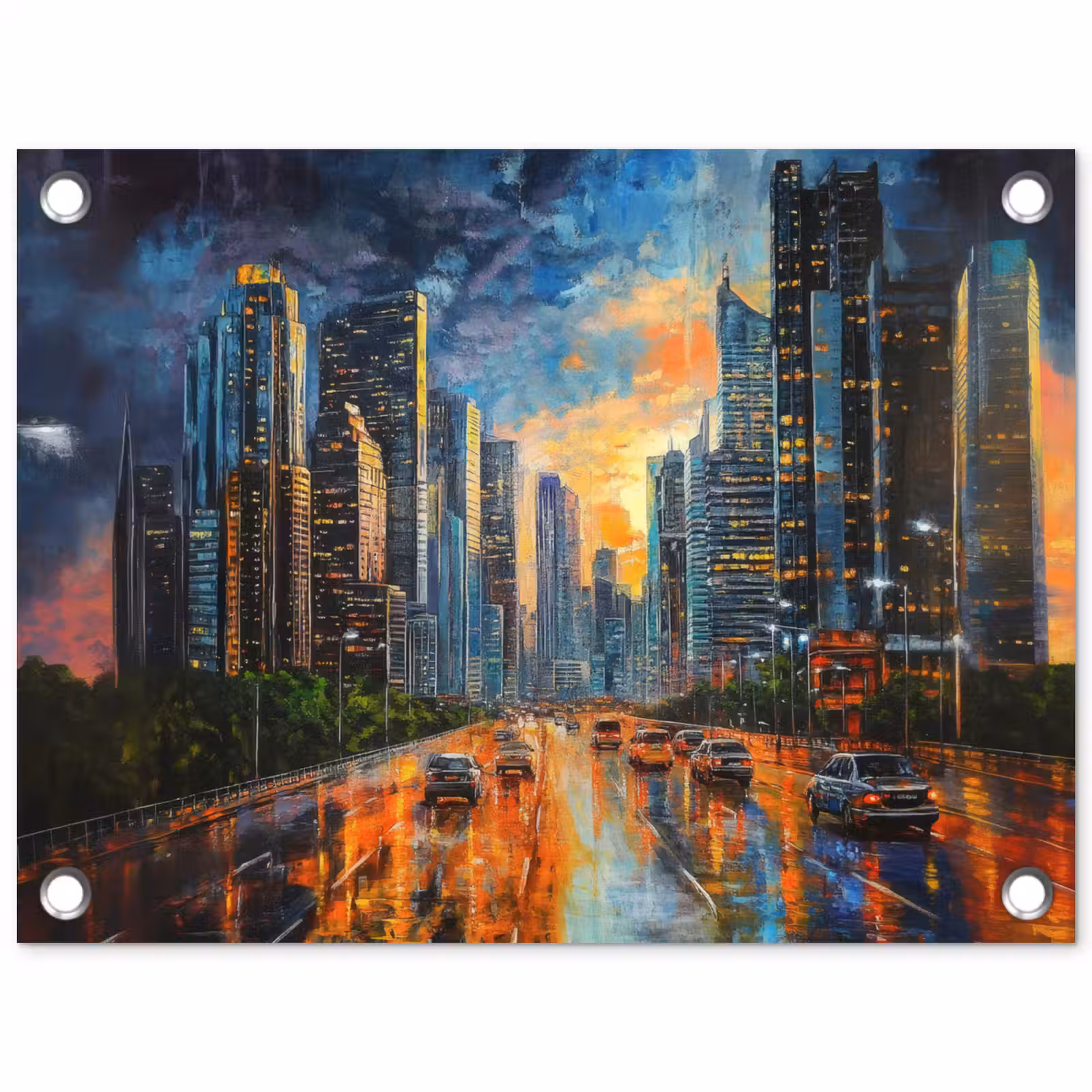 Tuinposter - Auto - Skyline - Zon - Blauw — 1