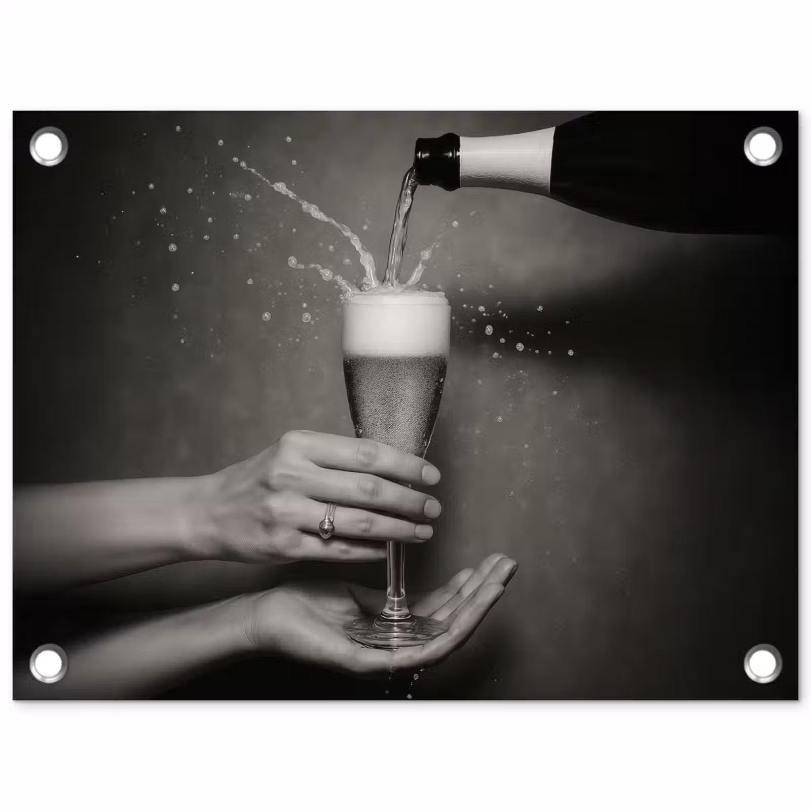 Tuinposter - Champagnefles - Glas - Minimalistisch - Spetters — 1