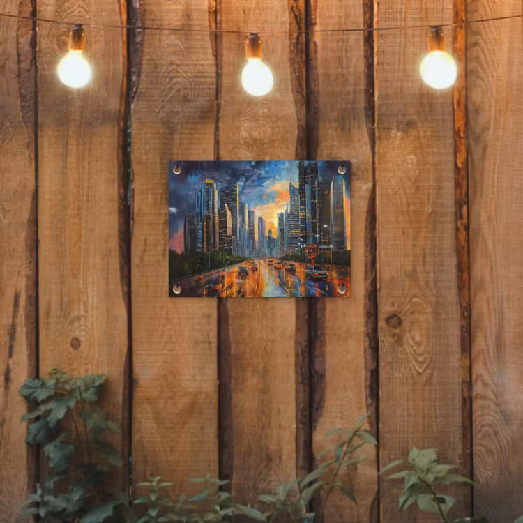 Tuinposter - Auto - Skyline - Zon - Blauw — 2