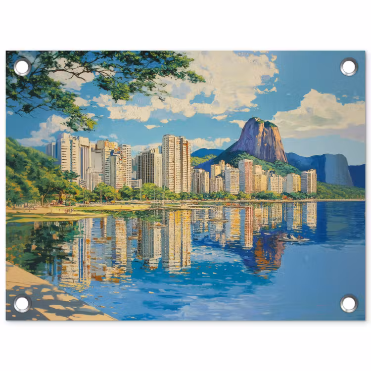 Tuinposter - Berg - Skyline - Strand - Water — 1