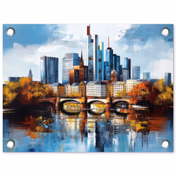 Tuinposter - Bomen Frankfurt- Stad - Skyline - Brug — 1