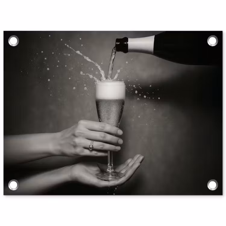 Tuinposter - Champagnefles - Glas - Minimalistisch - Spetters — 1